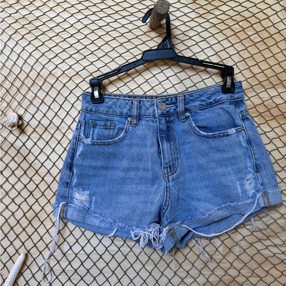PacSun Blue Jean Shorts with Distressed Details and Raw Hem